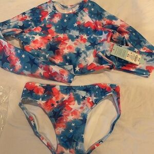 Cat&Jack Kids Star-Print Rash Guard Two-Piece Swimsuit - Blue/Red